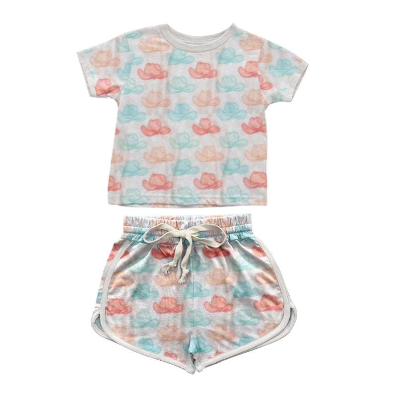 preorder GSSO1347 Western hat short sleeve shorts girls Summer set