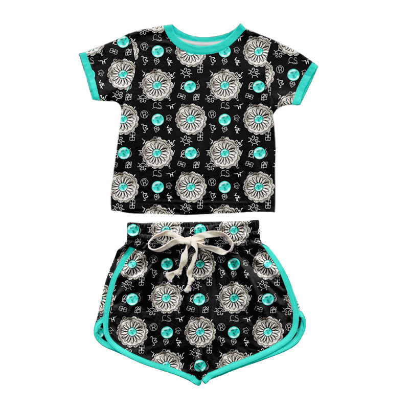 preorder GSSO1350 Western germ black short sleeve shorts girls set