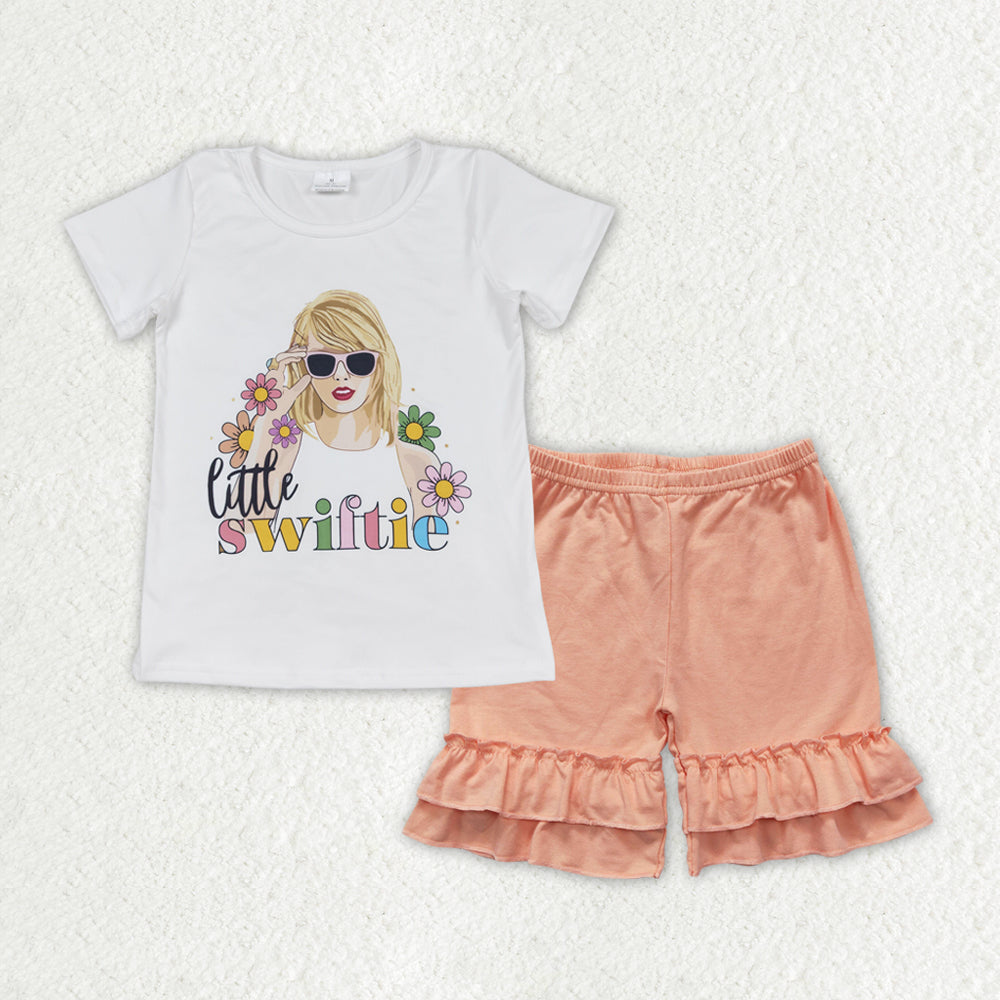 GSSO1385 country singer little swiftie short sleeve watermelon red ruffles shorts girls set