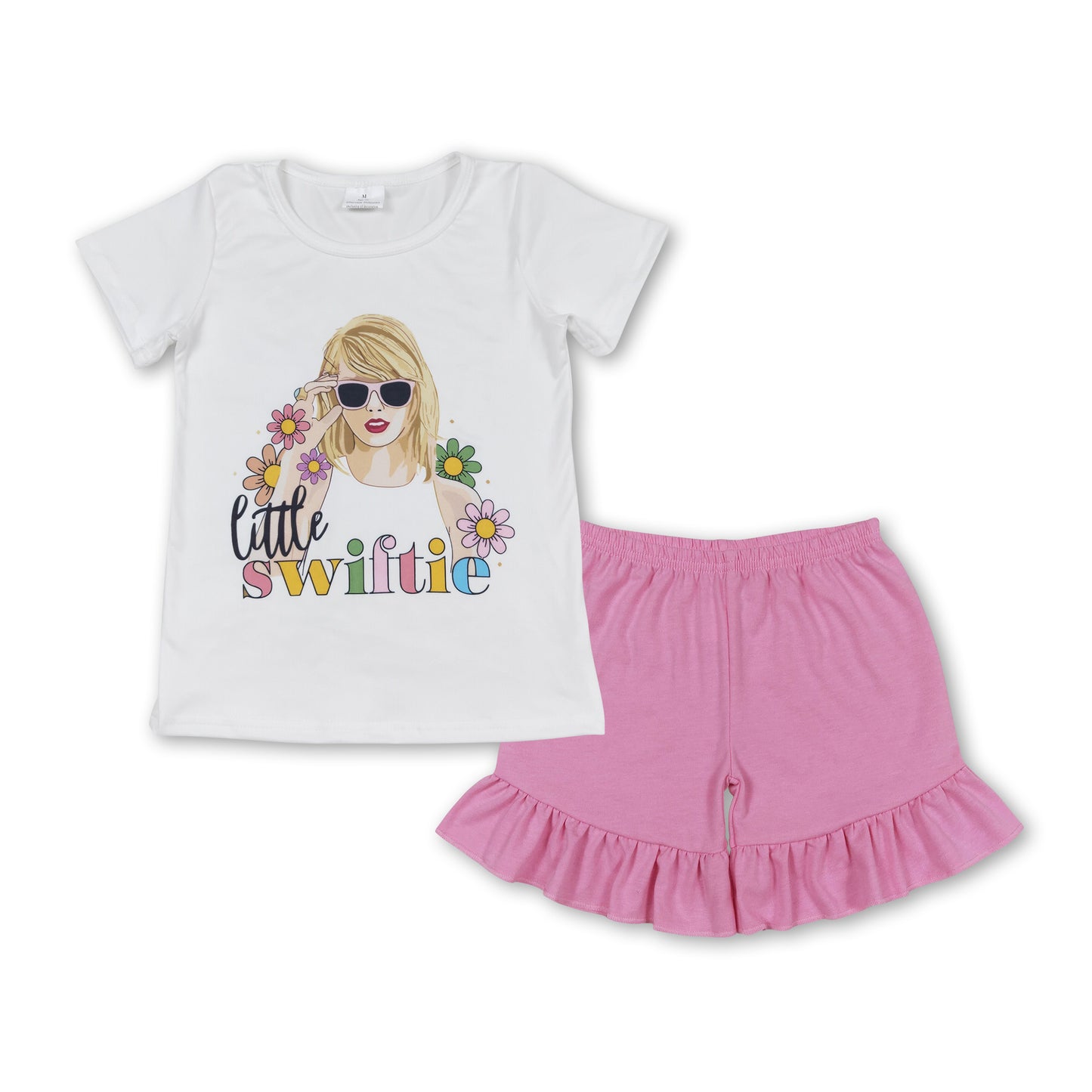 GSSO1395 country singer swiftie short sleeve pink ruffles shorts girls set