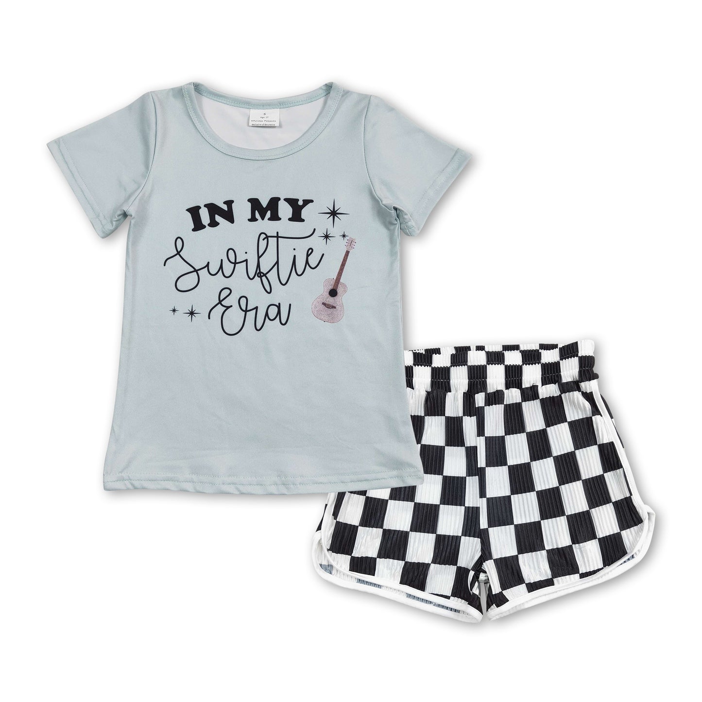 GSSO1396 country singer in my swiftie era short black checkered shorts girls set