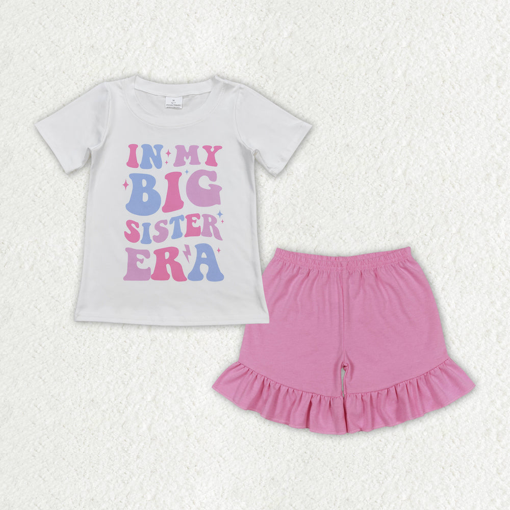 GSSO1400 in my big sister era short sleeve pink shorts girls set