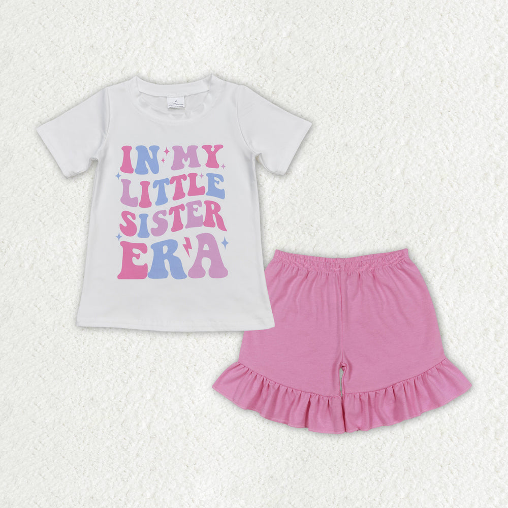 GSSO1401 in my little sister era short sleeve pink shorts girls set
