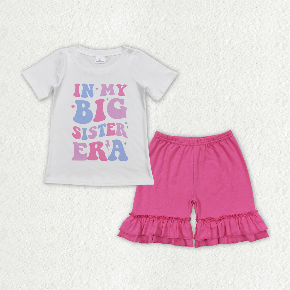 GSSO1402 in my big sister era short sleeve hot pink shorts girls set
