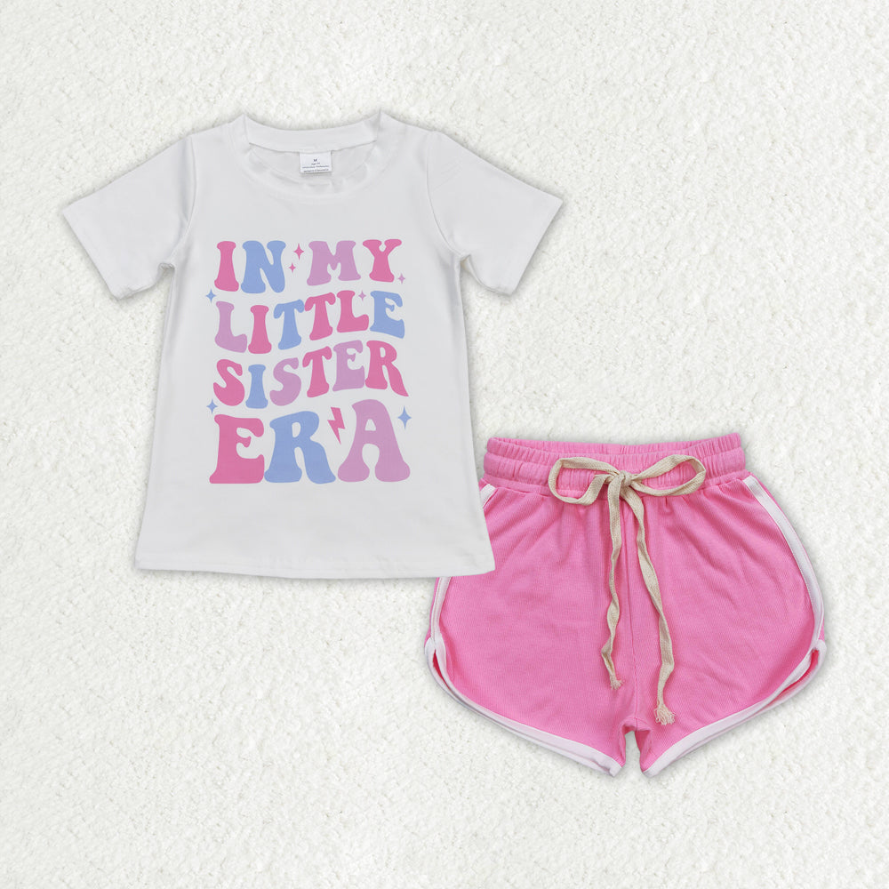 GSSO1405 in my little sister era short sleeve pink shorts girls set
