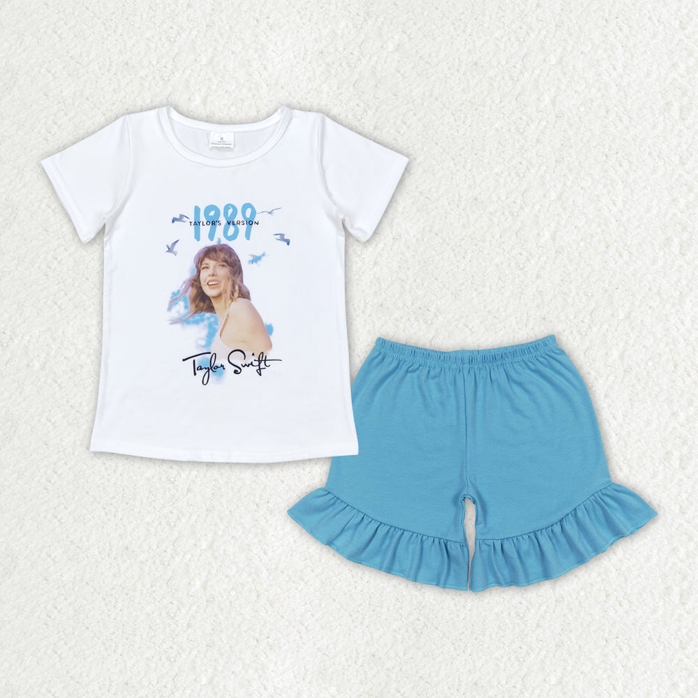 GSSO1452 1989 Taylor country singer short sleeve blue shorts girls set