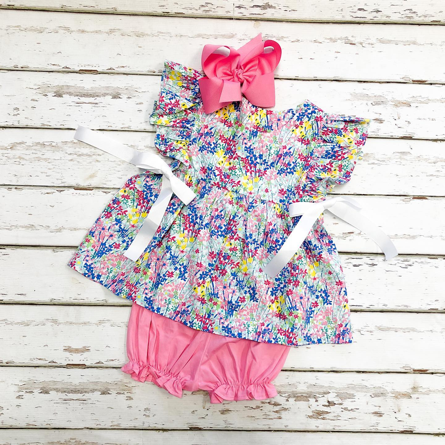 preorder GSSO1553 colorful flowers floral flutter sleeve pink shorts girls set
