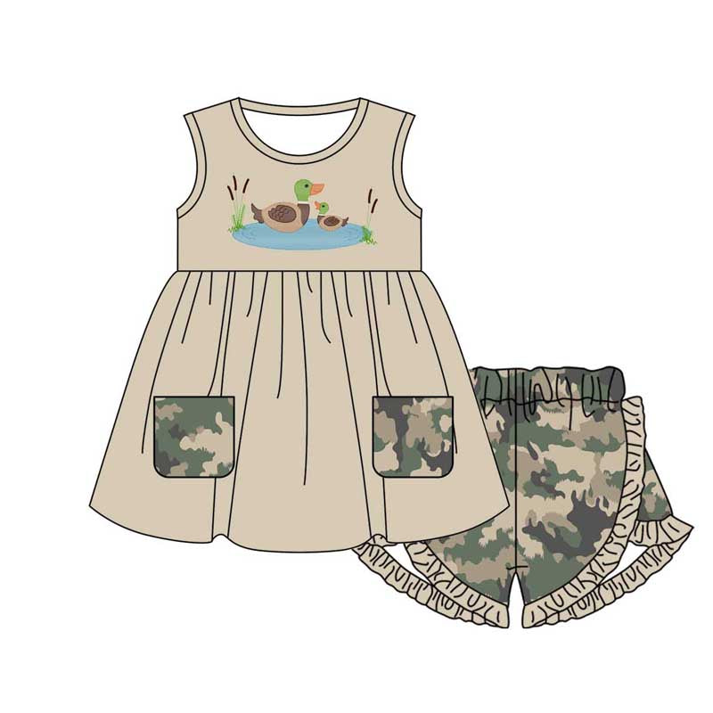preorder GSSO1555 cute mallard duck pockets hunting camo shorts girls set