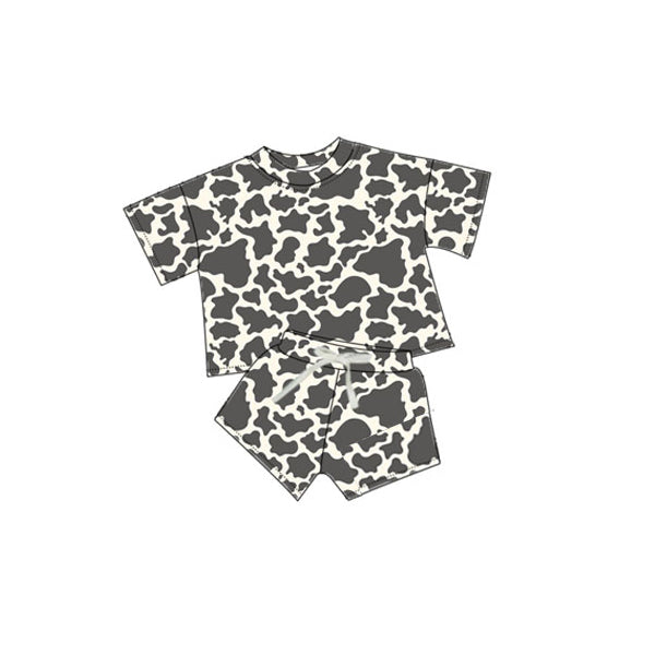 preorder GSSO1721 Black Cow Print Short Sleeve Shorts Girls Set