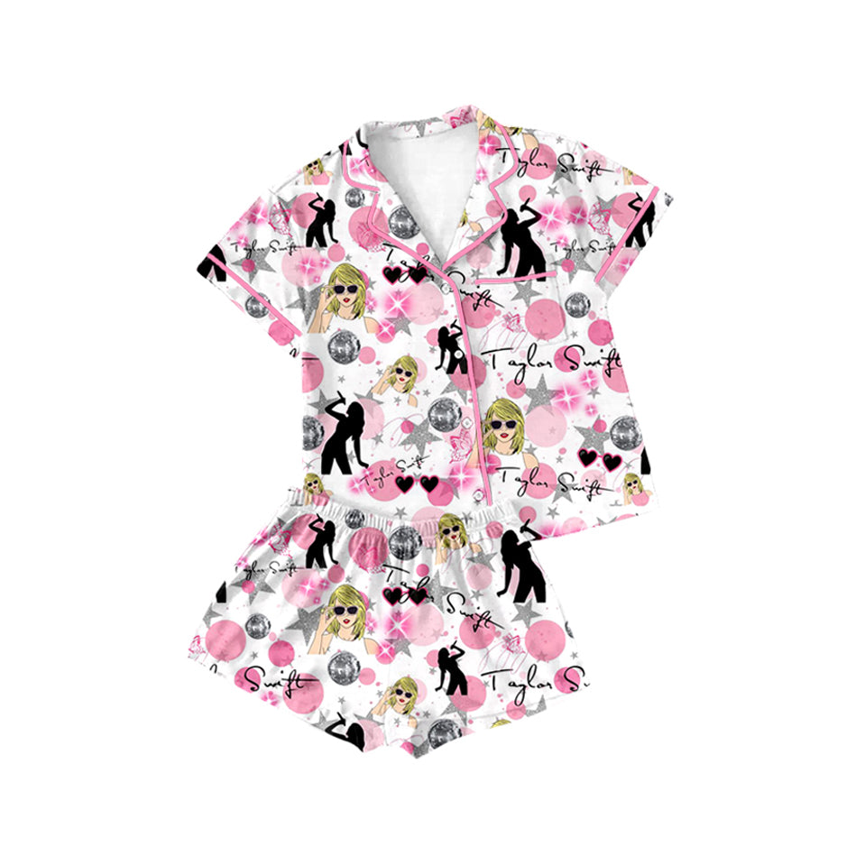 preorder GSSO1772 Taylor Country Singer Pink Short Sleeve Shorts Girls Pajamas