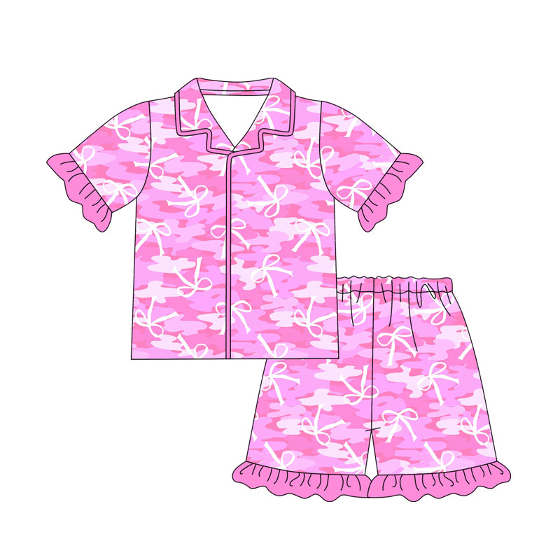 preorder GSSO1828 Purple Camo Bows Short Sleeve Shorts Adult Women Buttons Pajamas