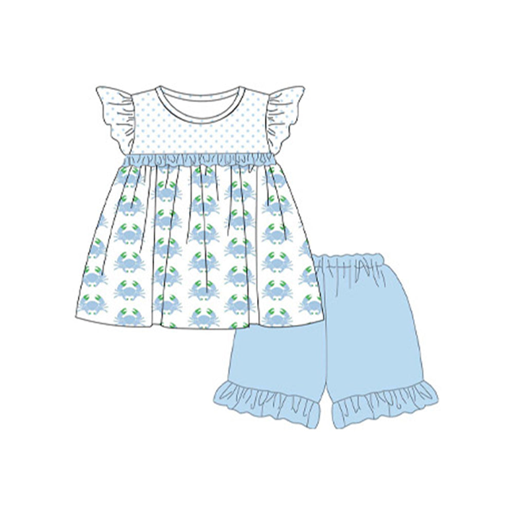 preorder GSSO1847 blue crab flutter sleeve blue shorts girls set