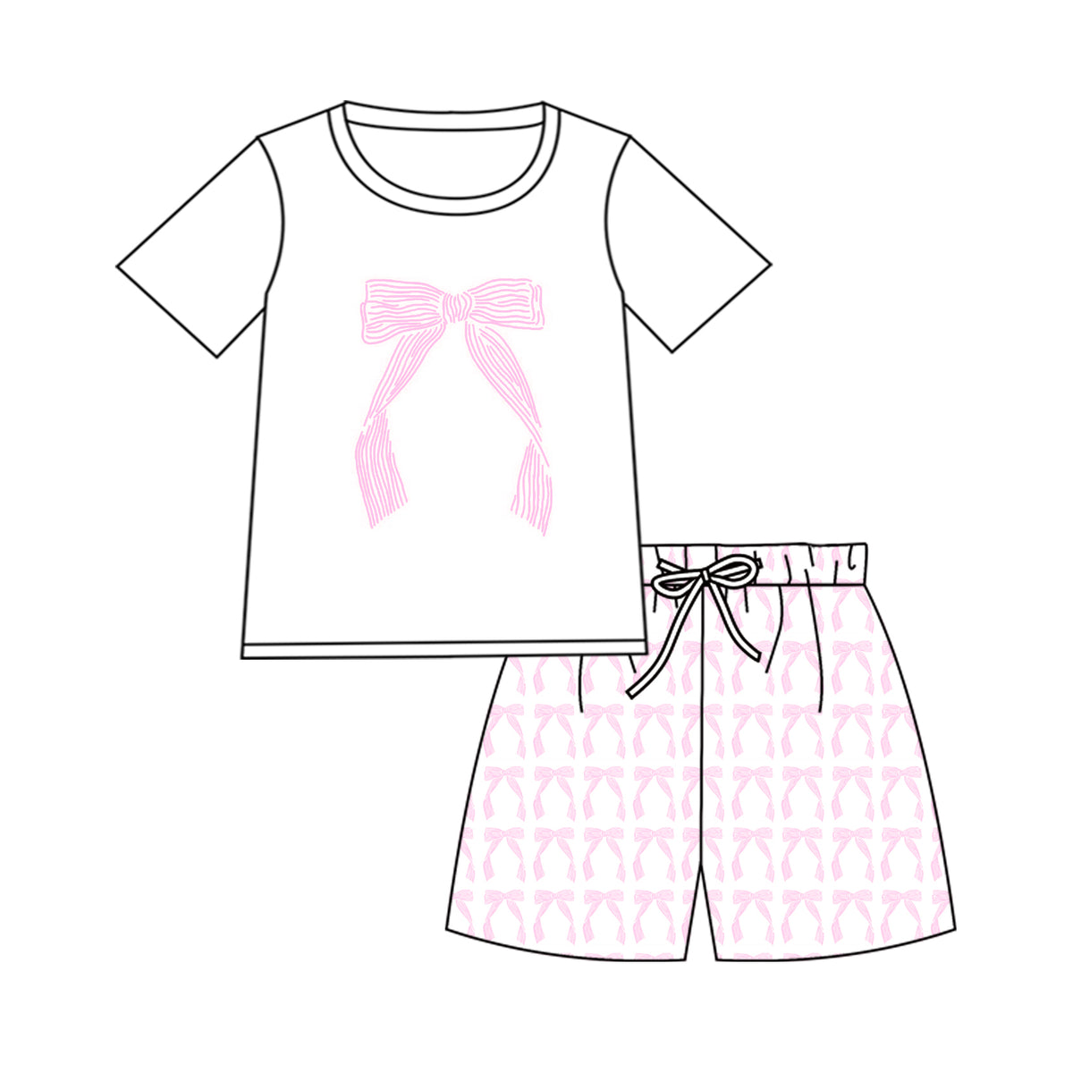 preorder GSSO1871 mama adult women pink bows short sleeve bows shorts set