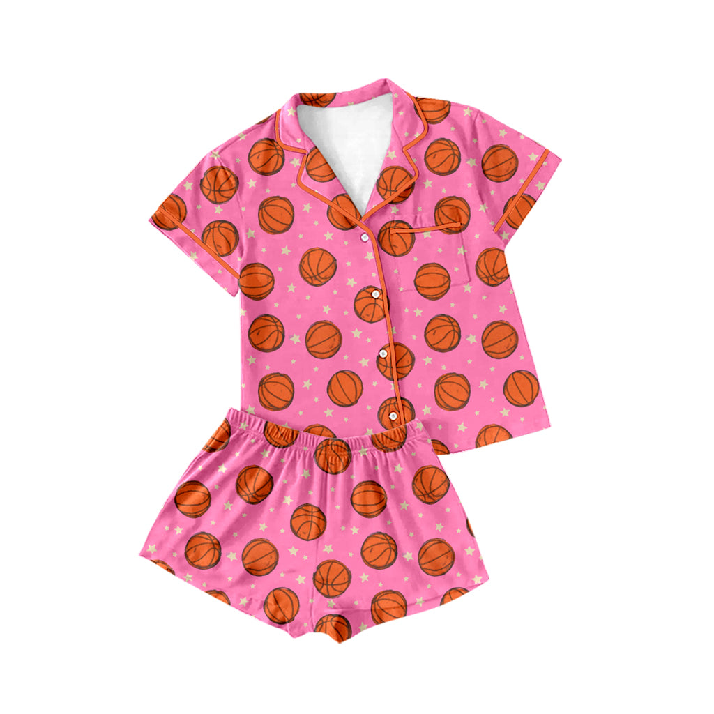preorder GSSO1897 basketball star hot pink pocket short sleeve shorts girls buttons pajamas
