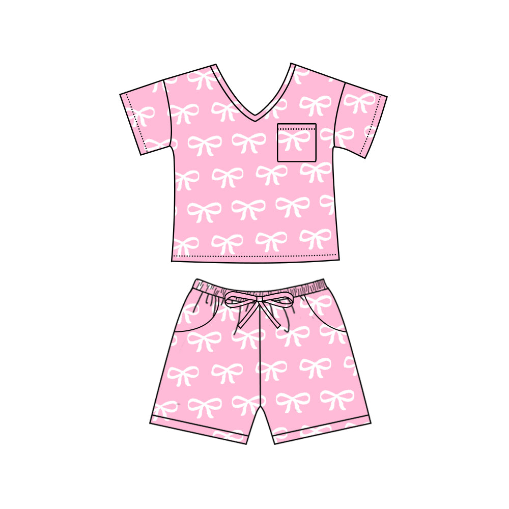 preorder GSSO1940 Pink Bows Pocket Short Sleeve Shorts Adult Women Pajamas
