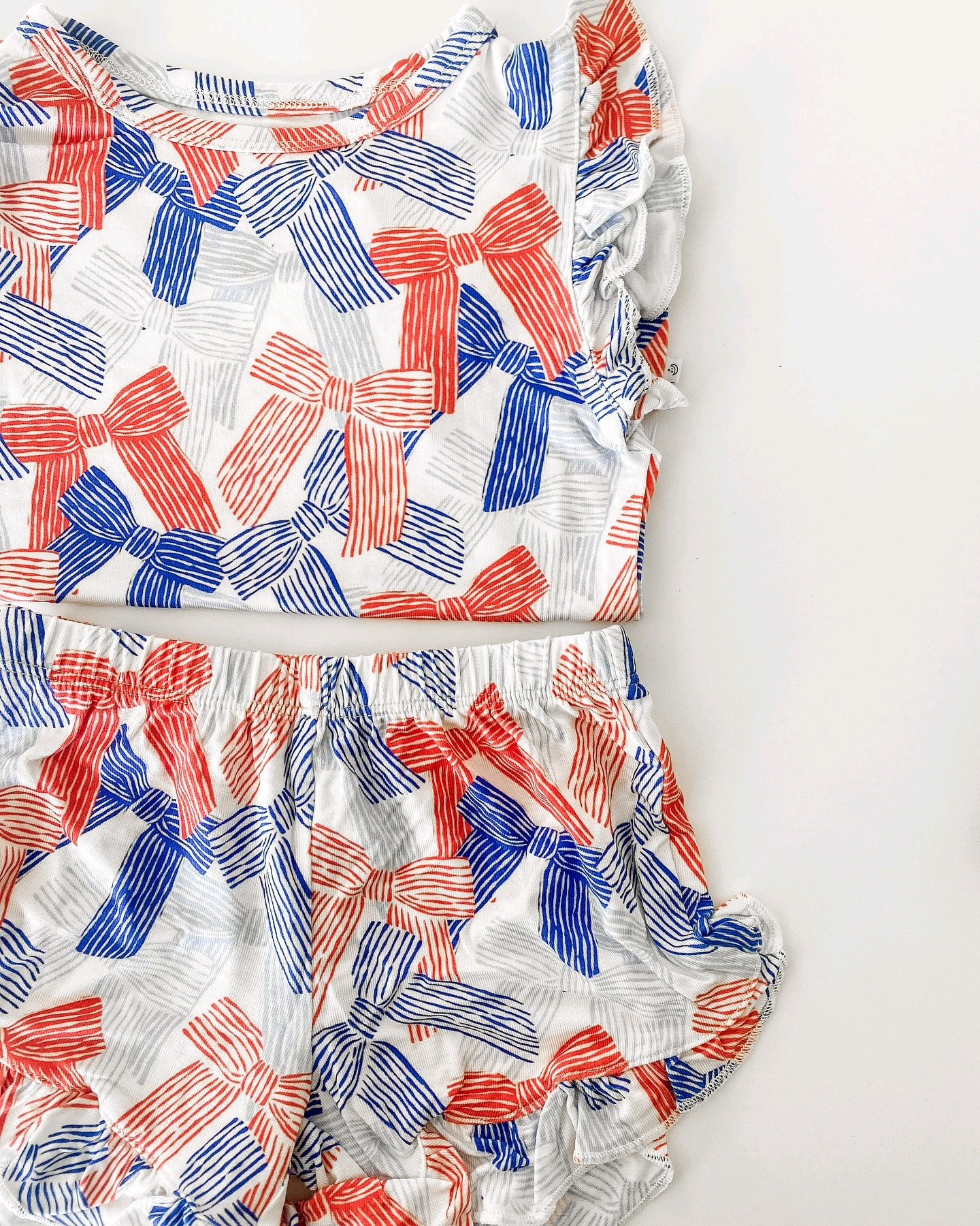 preorder GSSO1964 July 4th Red Blue Striped Bows Ruffles Sleeve Shorts Girls Set