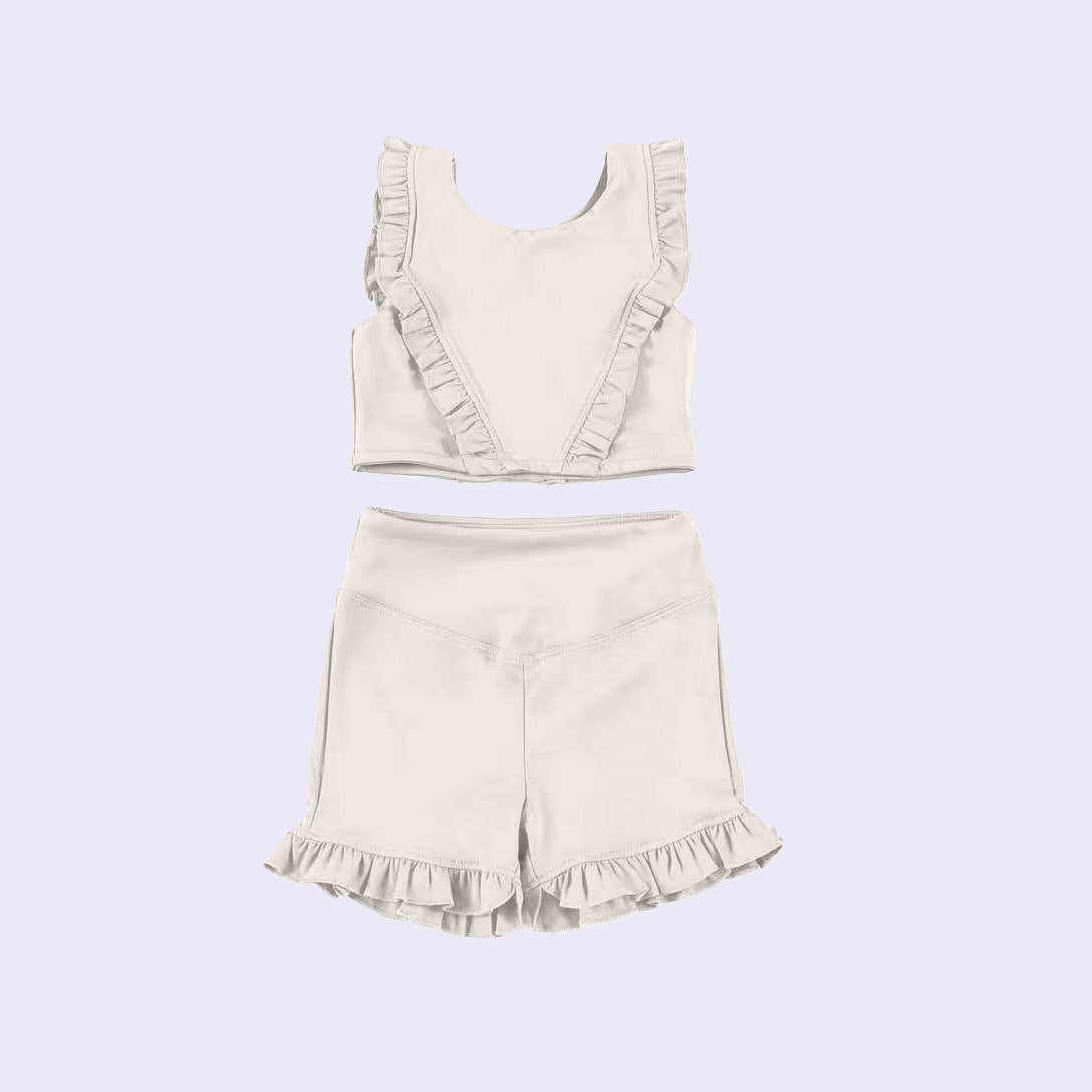 preorder GSSO1997 yoga white ruffles sleeveless shorts girls set