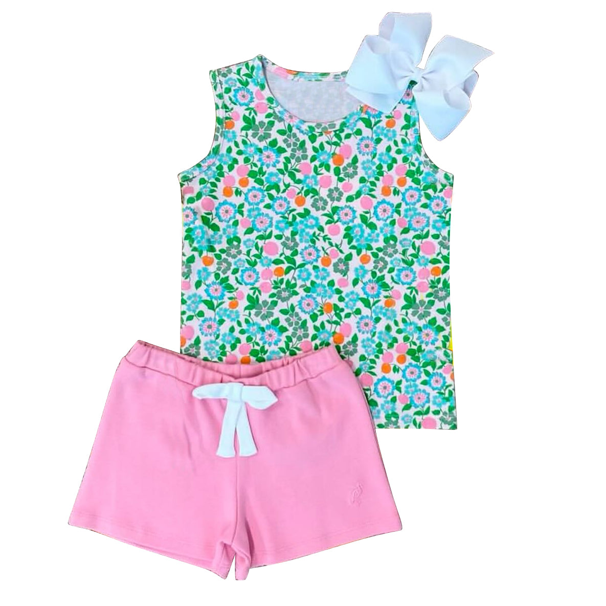 preorder GSSO2047 flowers floran green vest t-shirt pink shorts girls set