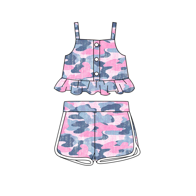 preorder GSSO2064 pink grey camo camisole top shorts girls set