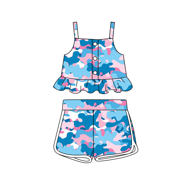 preorder GSSO2065 pink blue camo camisole top shorts girls set