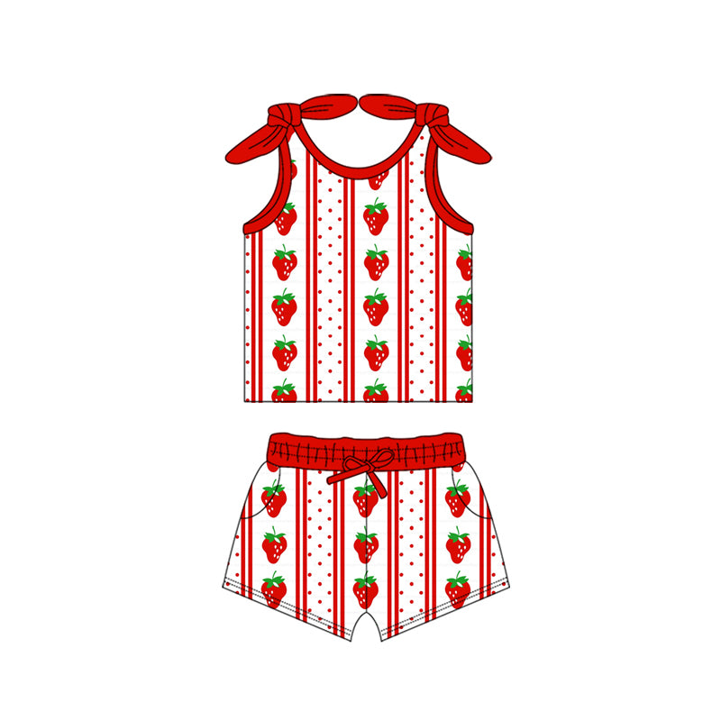 preorder GSSO2082 cute strawberry red vest t-shirt shorts girls set