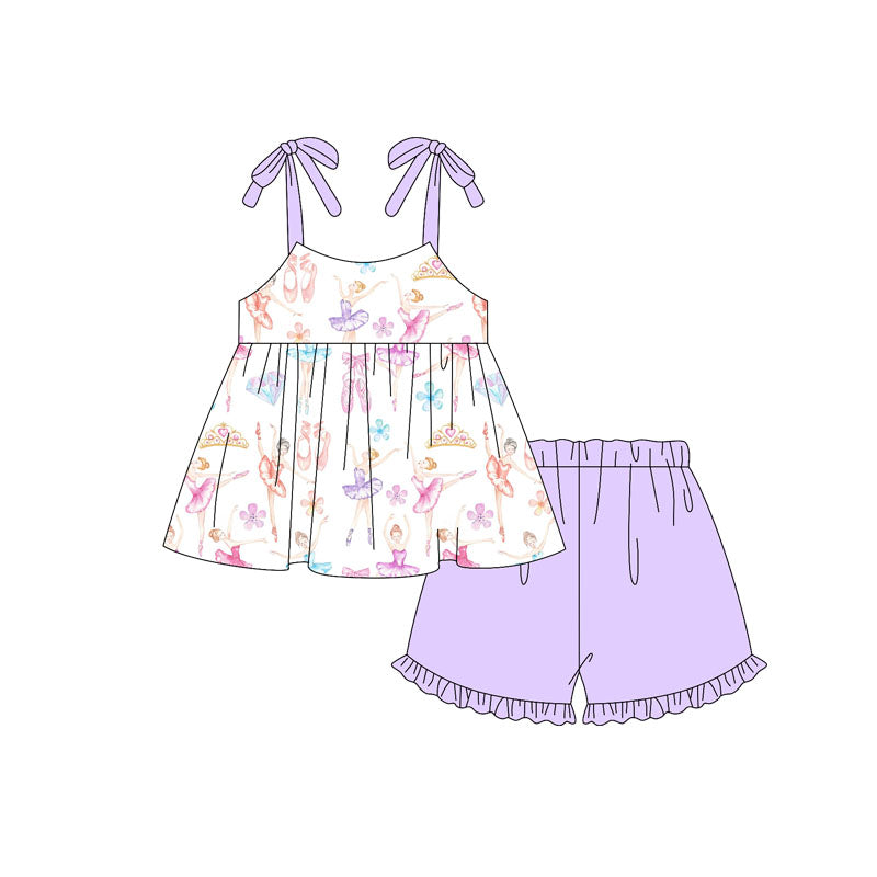 preorder GSSO2138 dance girl lace-up top purple shorts girls set