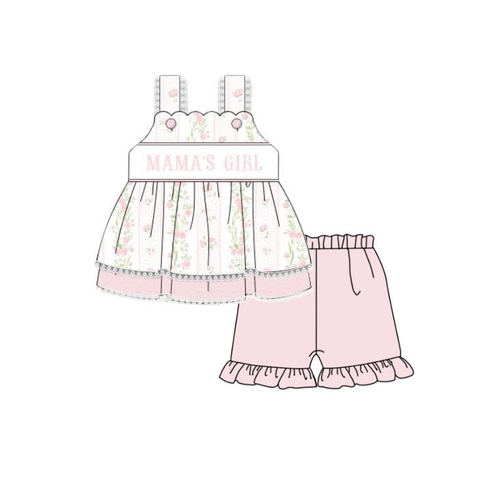 preorder GSSO2153 mama's girl flowers vest top pink shorts girls set