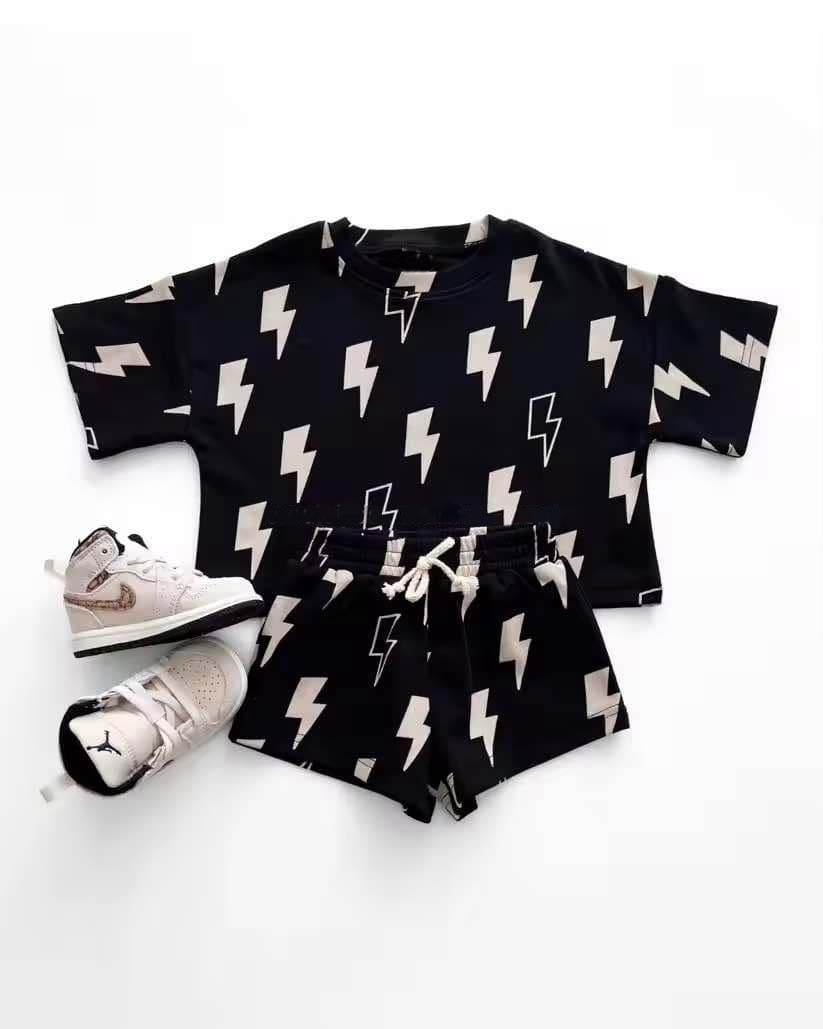 preorder GSSO2206 cute flash black short sleeve shorts girls set