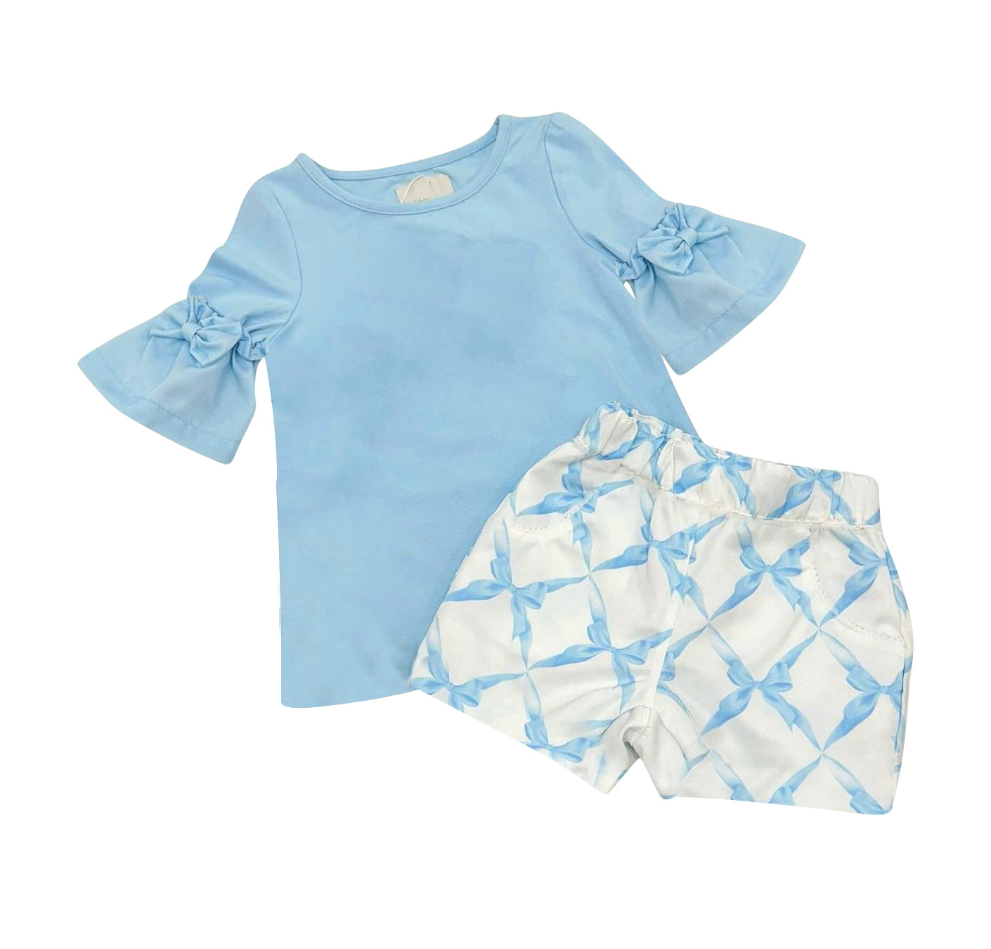 preorder GSSO2210 blue short sleeve blue bows shorts girls set