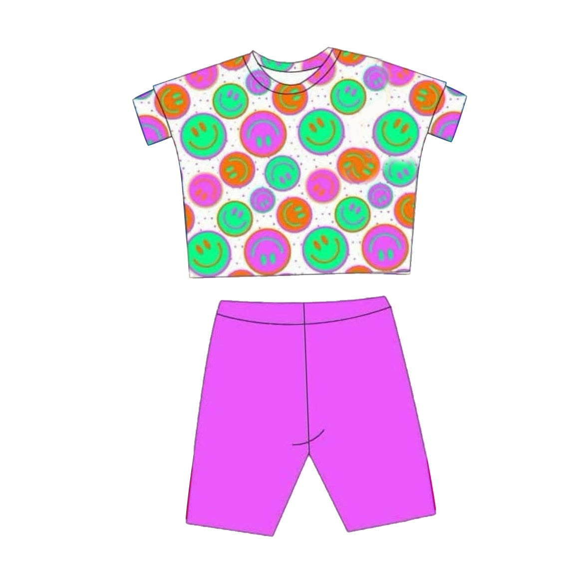 preorder GSSO2212 colorful smile short sleeve hot pink shorts girls set