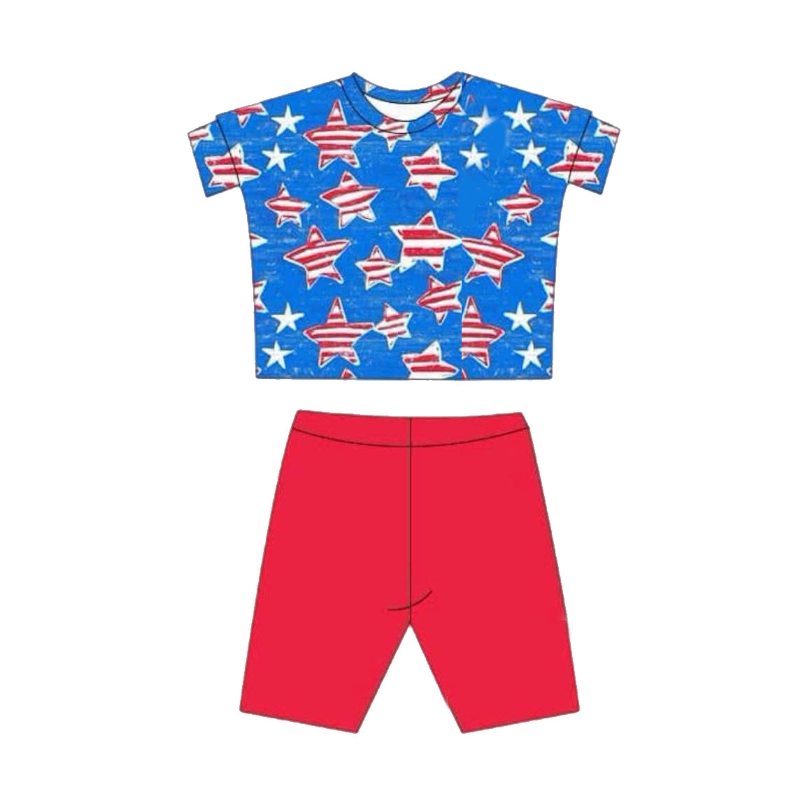 preorder GSSO2213 July 4th star blue short sleeve red shorts girls set