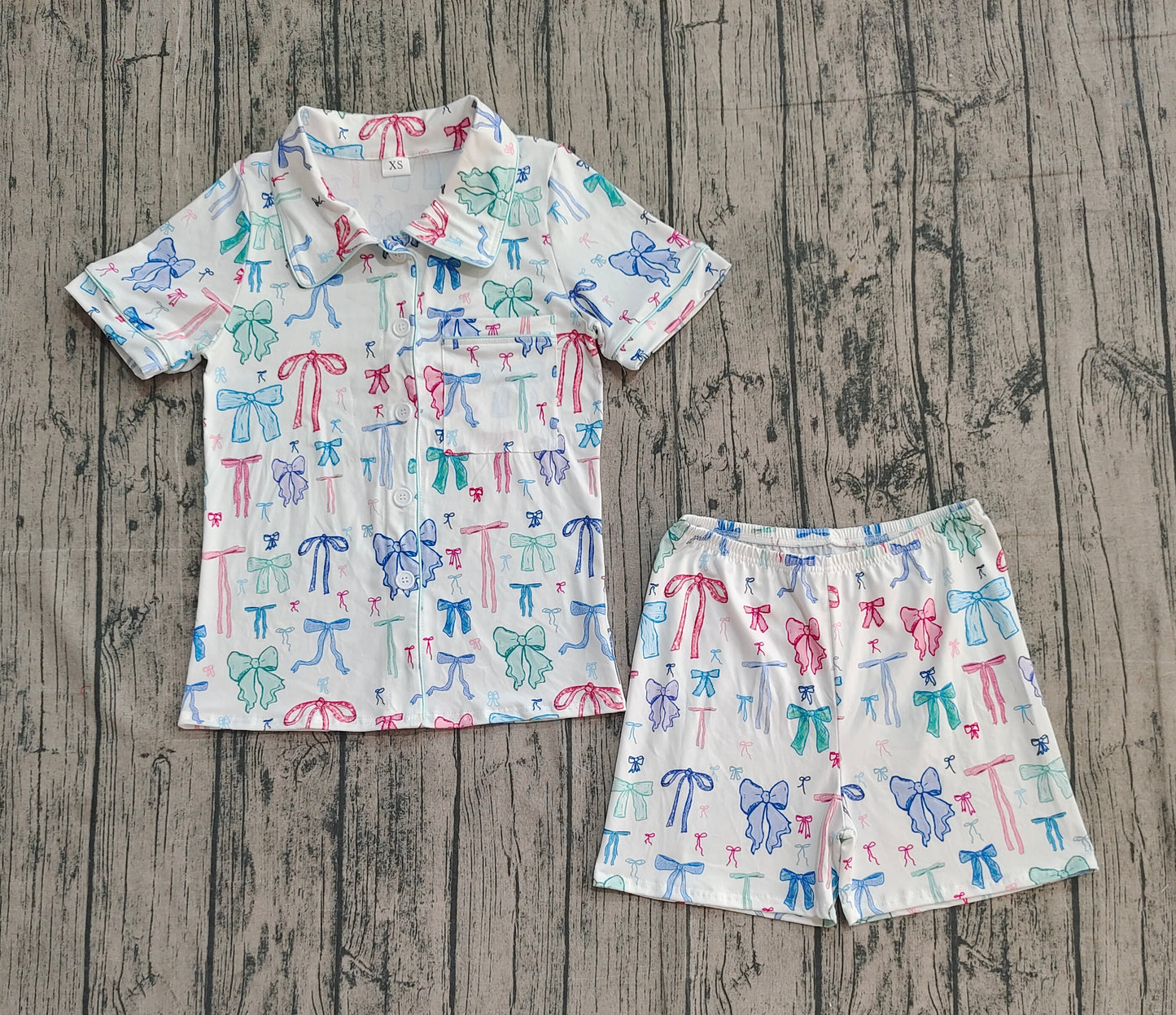 preorder sampels GSSO2716 colorful bows short sleeve shorts adult women pajamas