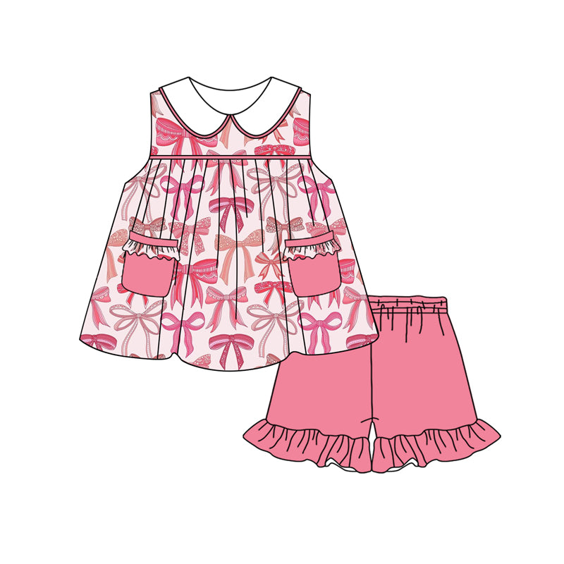 preorder GSSO2293 pink bows coquette bows pockets sleeveless pink shorts girls set