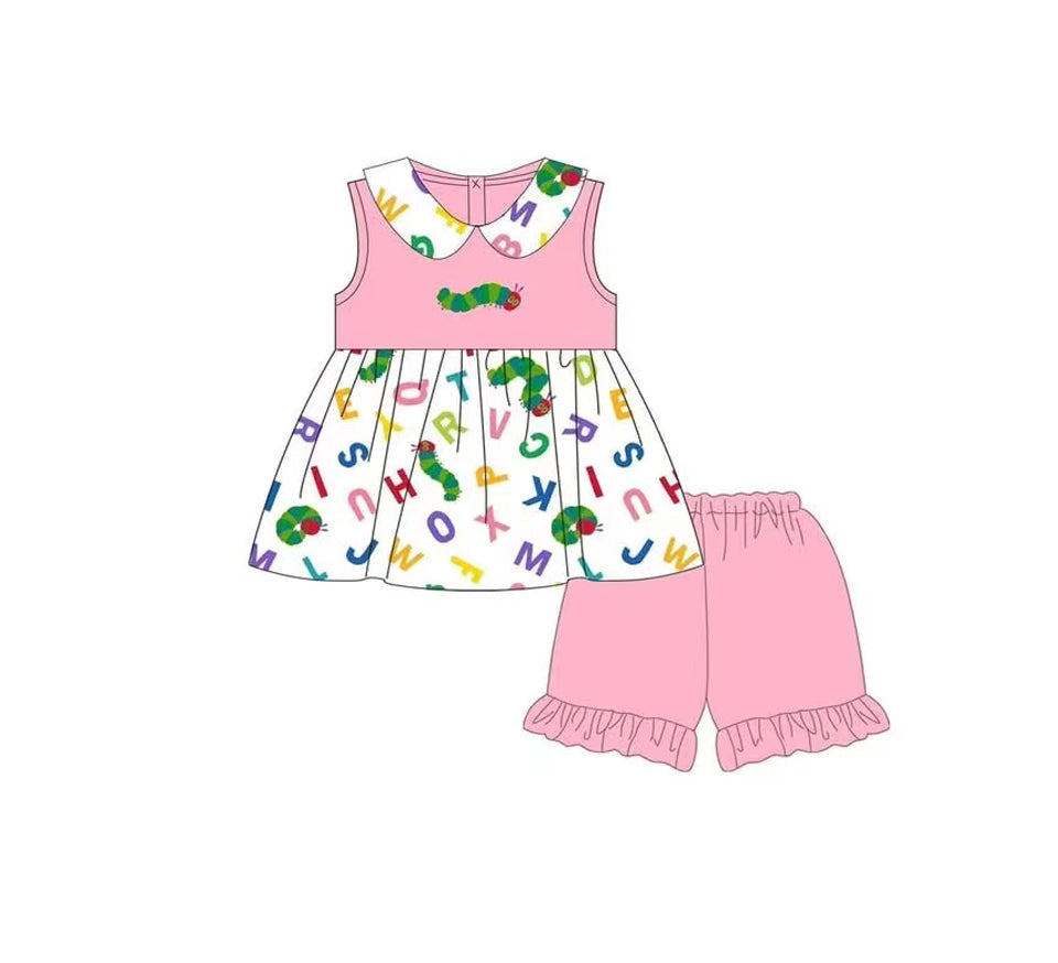 preorder GSSO2313 caterpiller pink sleeveless pink shorts girls set
