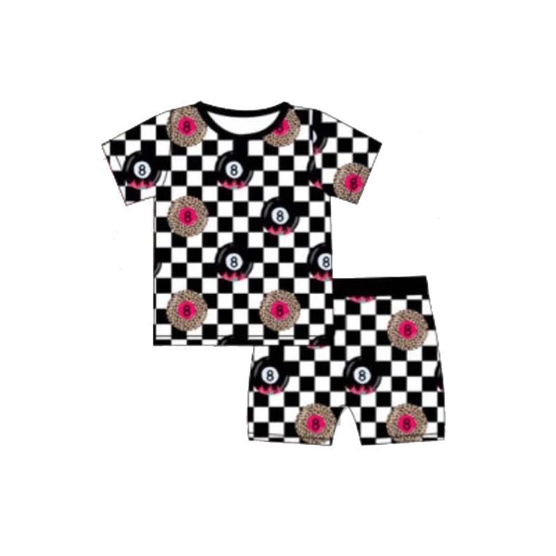 preorder GSSO2319 snooker black checkered short sleeve shorts boys set