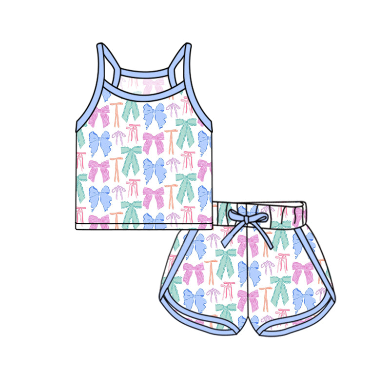 preorder GSSO2338 colorful bows blue camisole shorts girls set