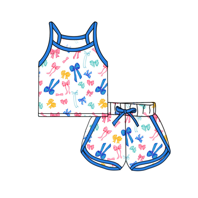 preorder GSSO2339 colorful bows blue camisole shorts girls set