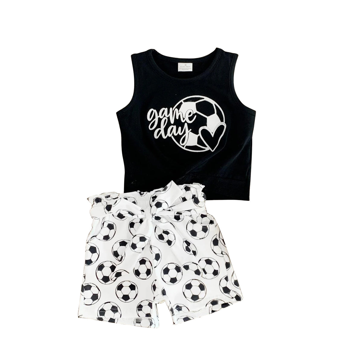 preorder GSSO2345 game day heart scooer black sleeveless shorts girls set