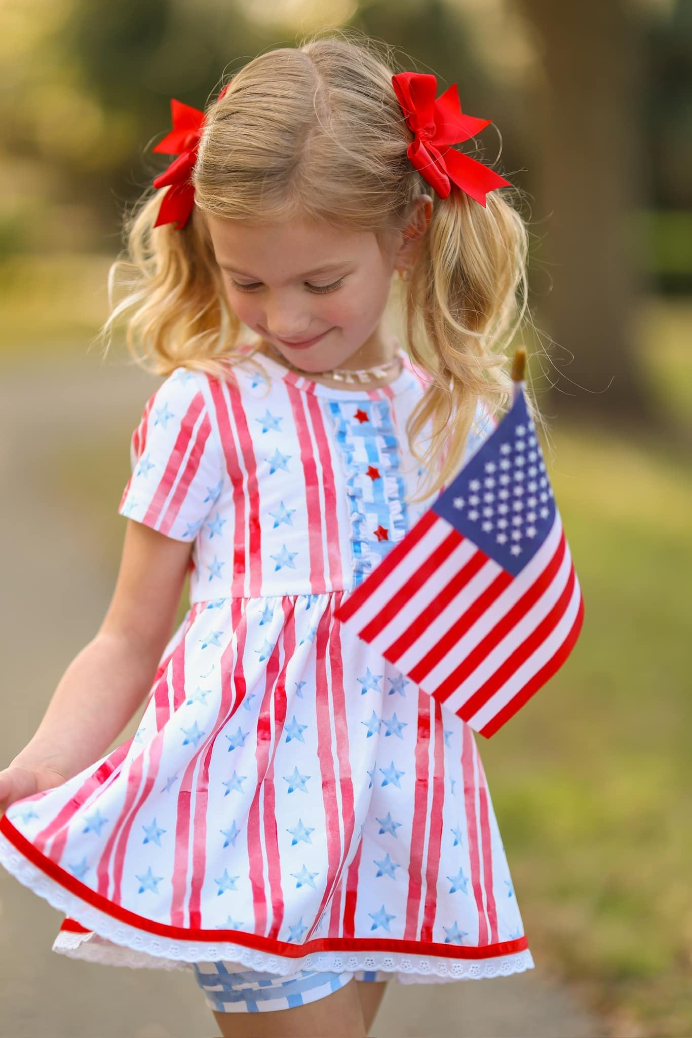 preorder GSSO2374 July 4th star red striped short sleeve blue shorts girls set