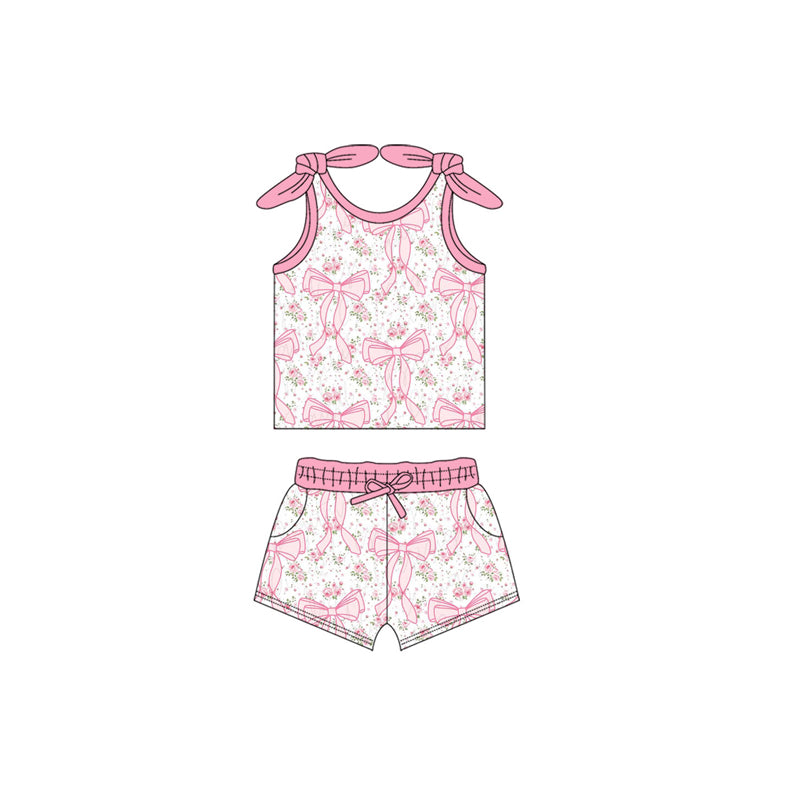 preorder GSSO2376 pink bows coquette bows flowers sleeveless shorts girls set