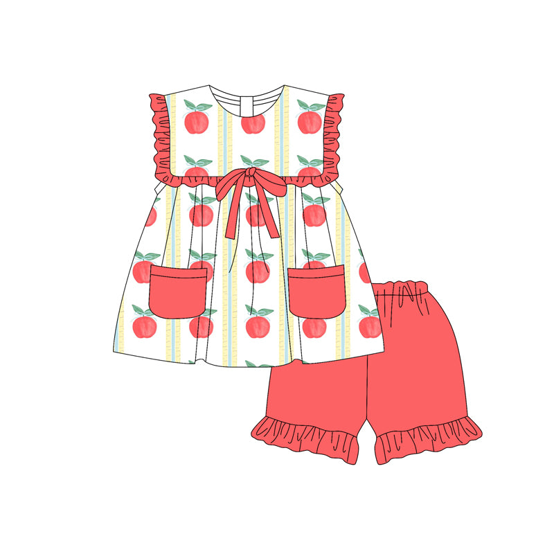 preorder GSSO2467 back to school apple pockets sleeveless red shorts girls set