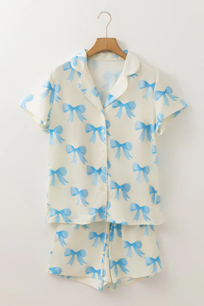 preorder GSSO2498 blue bows coquette bows short sleeve shorts girls pajamas