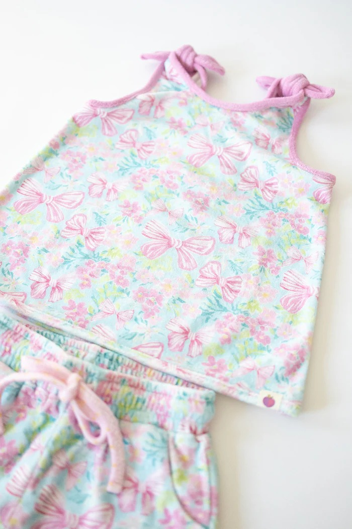 preorder GSSO2550 pink bows flowers sleeveless shorts girls set