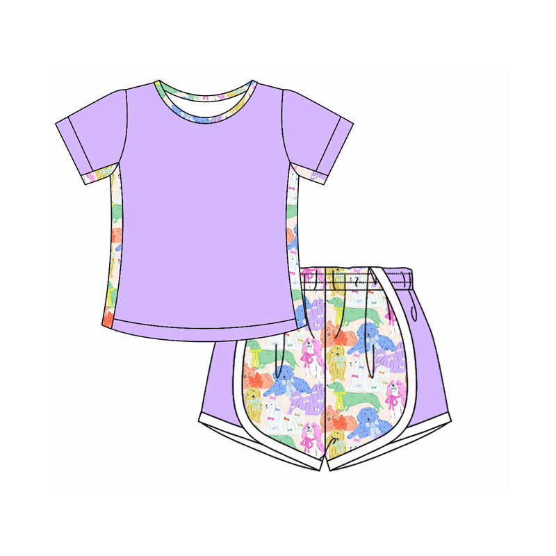 preorder GSSO2570 purple short sleeve bows purple shorts girls set