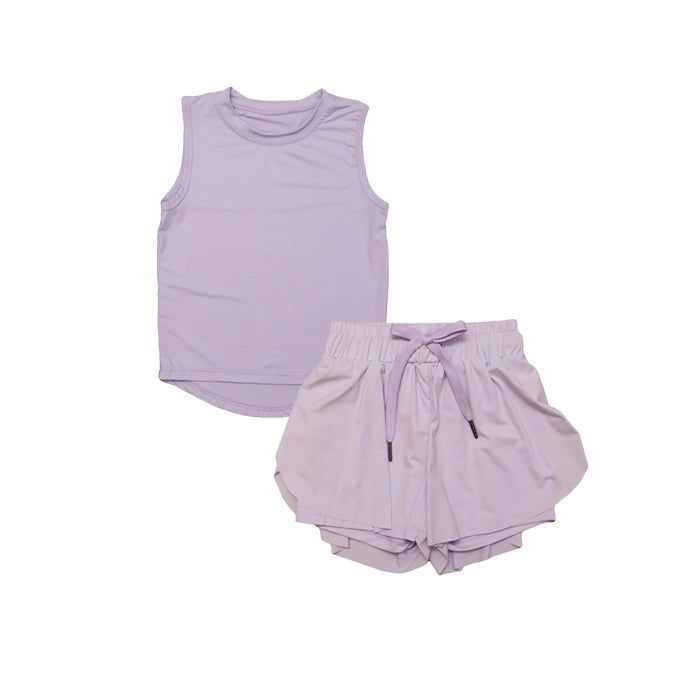 preorder GSSO2571 yoga purple sleeveless shorts girls set