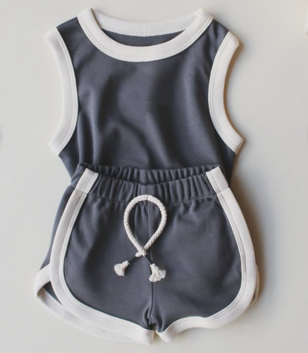 preorder GSSO2627 grey sleeveless shorts girls set