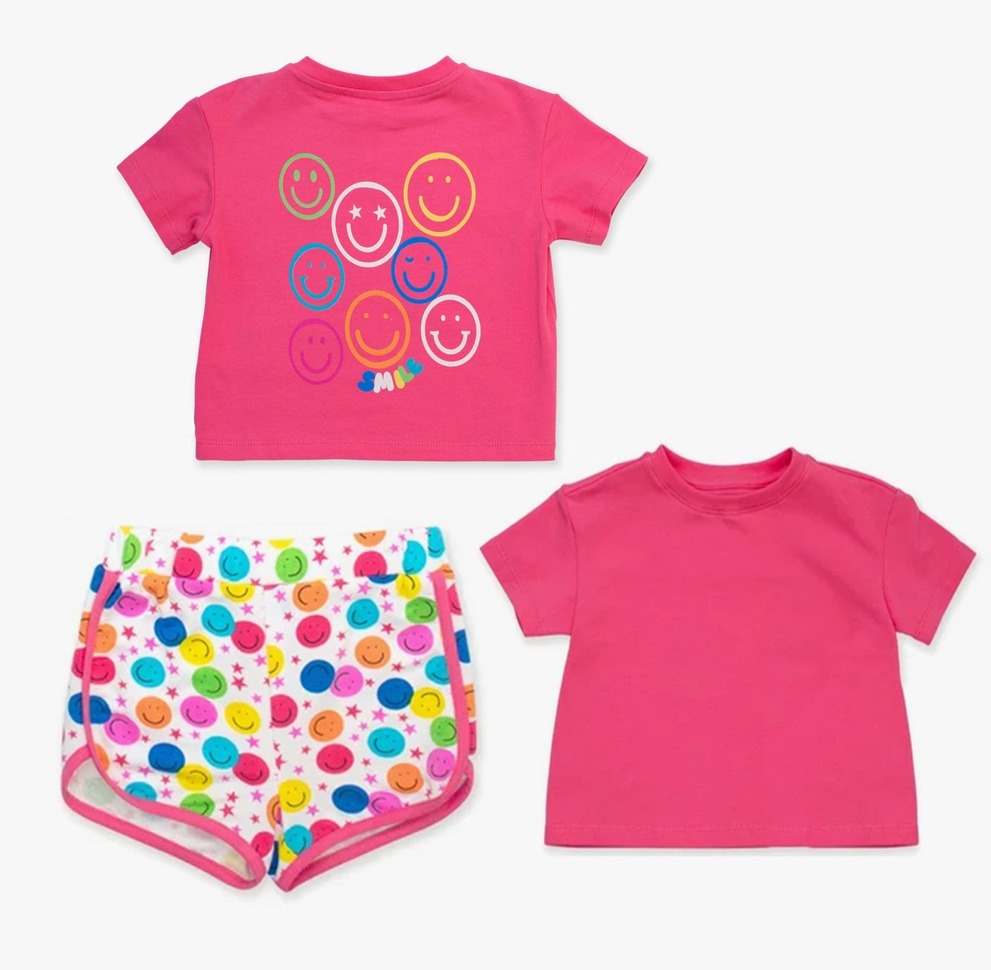 preorder GSSO2671 colorful smile star hot pink short sleeve shorts girls set