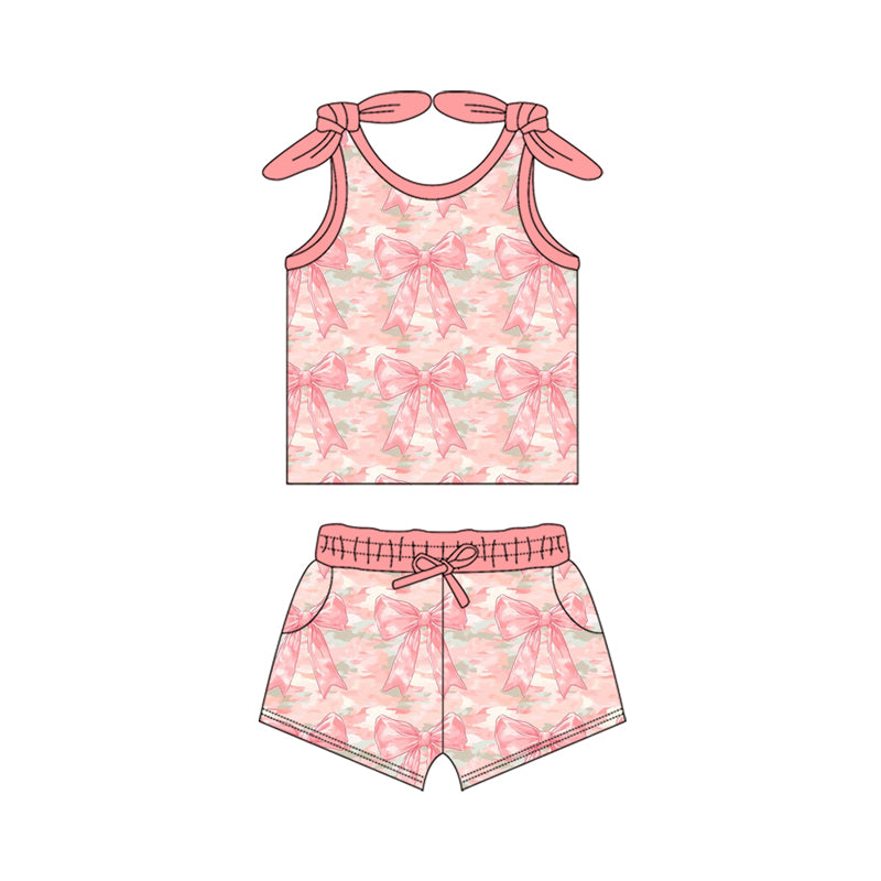 preorder GSSO2683 pink bows camo sleeveless shorts girls set