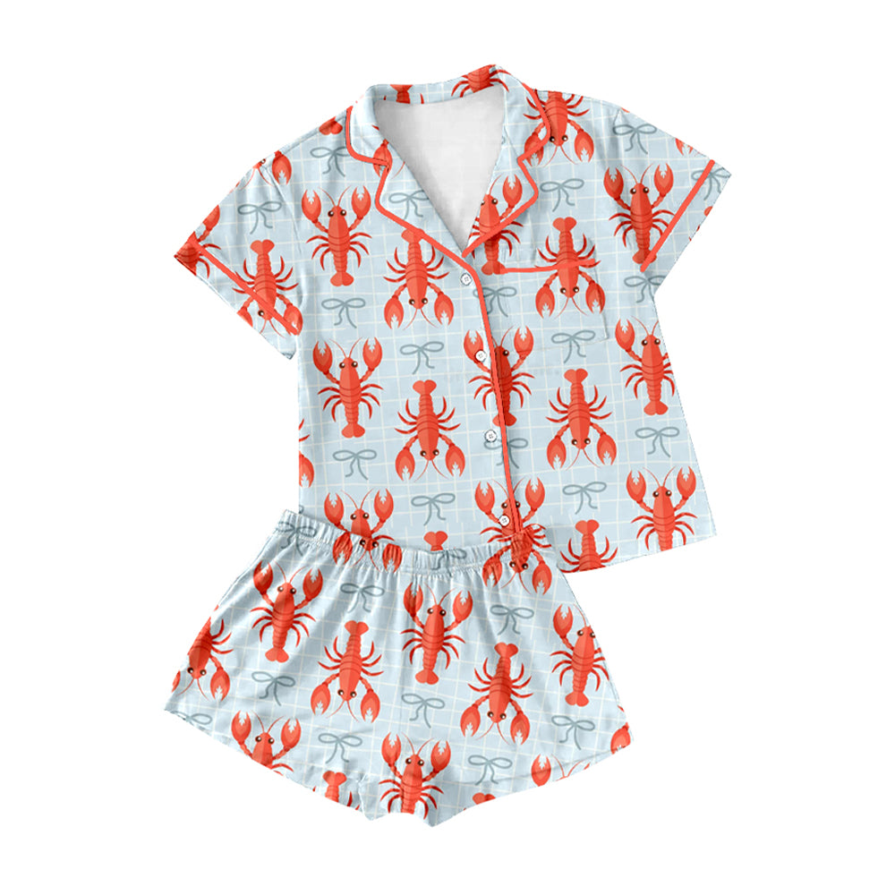 preorder GSSO2719 cute crayfish bows blue short sleeve shorts adult women pajamas