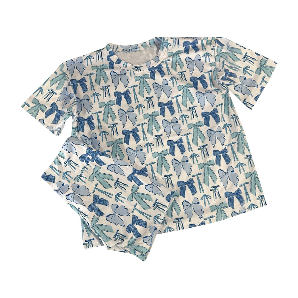 preorder GSSO2729 blue bows short sleeve shorts girls set
